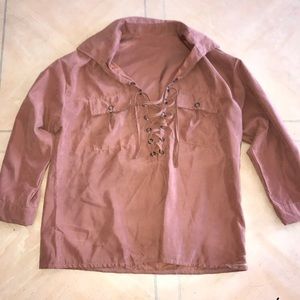 Lace up suede/velvet top